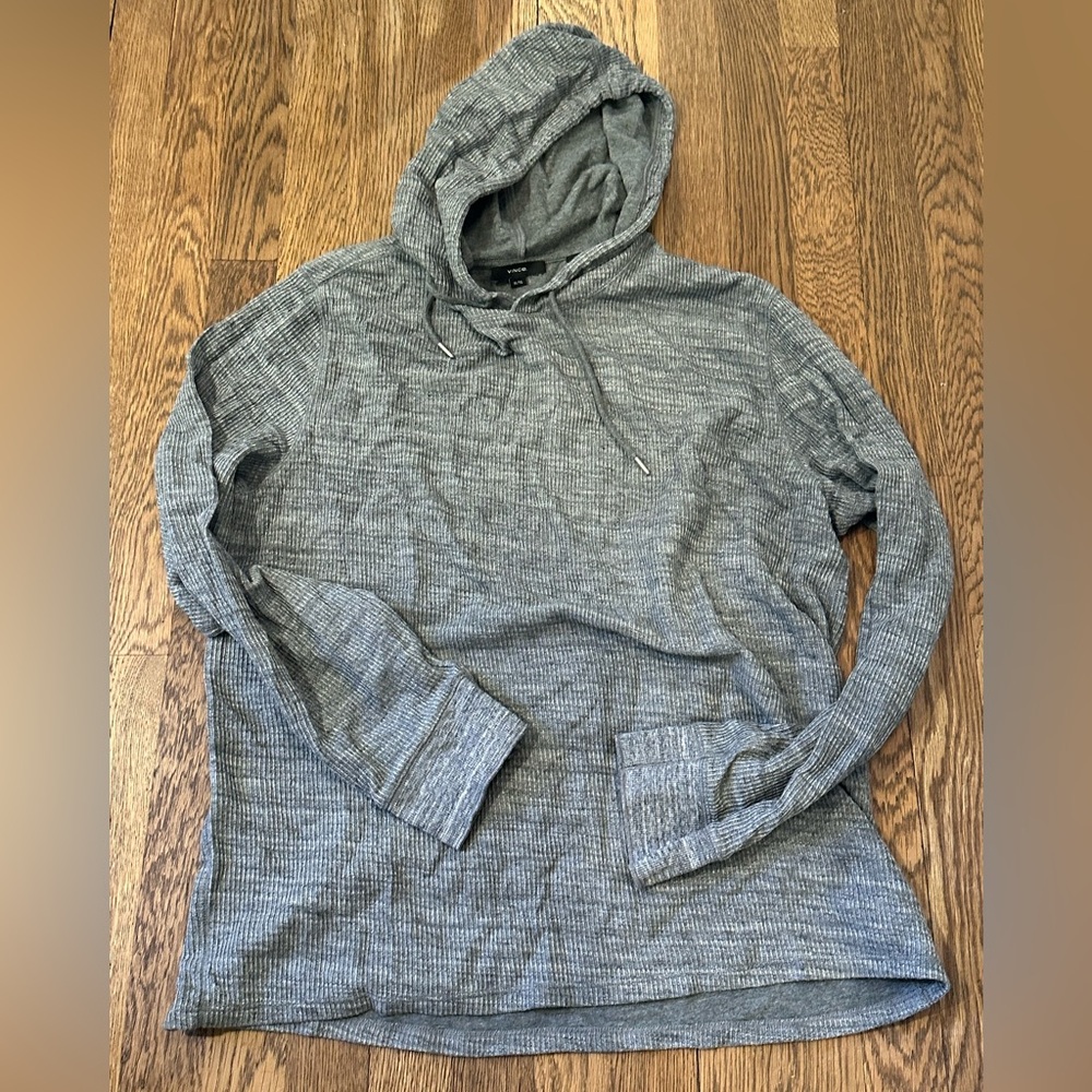 Vince Grey Blue Heather Hooded Sweatshirt Classic Normcore spring layering